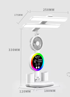 Lámpara ProLux 3 en 1 – Luz LED, Ventilador y Reloj Digital